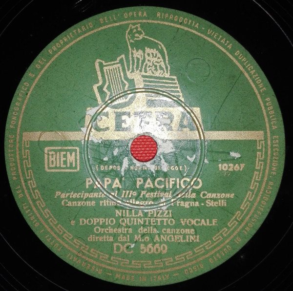 Etichetta del disco a 78 giri Papà Pacifico / Vecchio scarpone, Nilla Pizzi – Gino Latilla