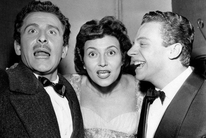 Nilla Pizzi, Domenico Modugno e Johnny Dorelli a Sanremo nel 1958