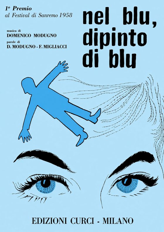 Copertina azzurra dello spartito di Nel blu, dipinto di blu, Sanremo 1958